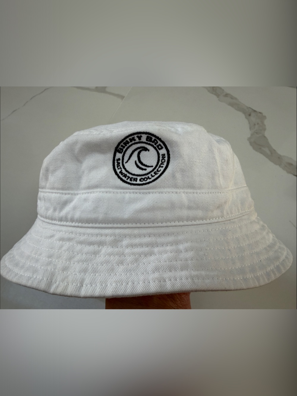 White Bucket Hat with Embroidered Black Crest - Men Accessories